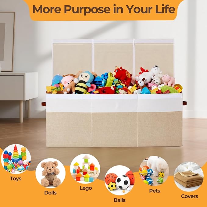 Extra Large Toy Box,150L Foldable Sturdy Toy Storage with Lid,40"x14"x16" Kids Storage Organizer, Toy Chest for Boys&Girls,for Living Room,Nursery,Bedroom,Playroom,Large Capacity Toybox(Beige)