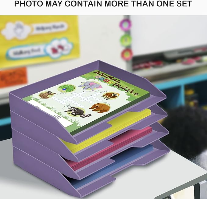 Acrimet Stackable Letter Tray 2 Tier Side Load, Plastic, Desktop File Organizer (Solid Purple Color)-NeatNest