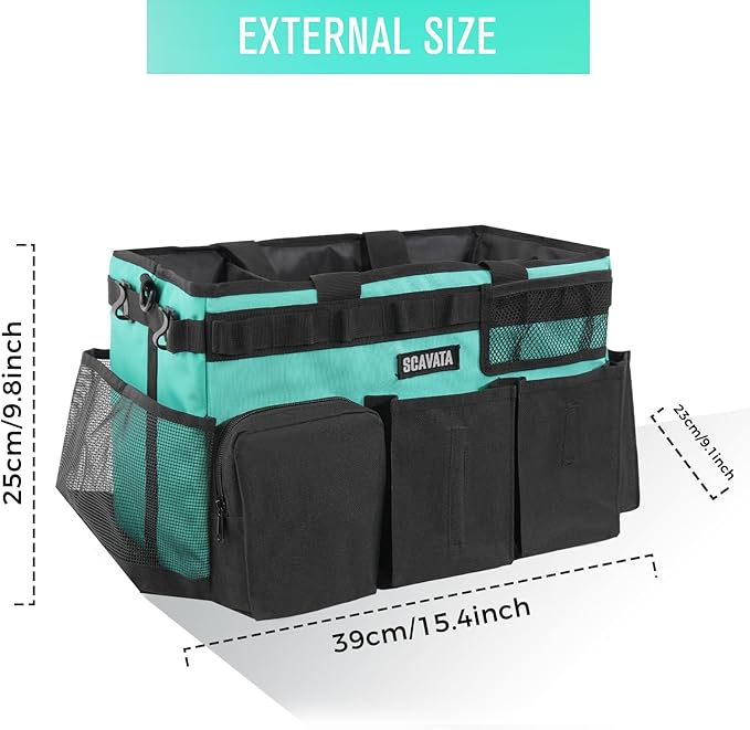 Wearable Cleaning Caddy Bag, Cleaning Caddy Supplies Organizer with Handle & Shoulder Straps for Housekeepers, Under Sink & Car Cleaning Tool Organizers with 4 Foldable Divider (Lake Blue)