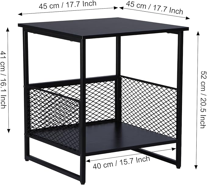 End Table, Square Side Table, Couch Side Table with 2 Tier Storage, Great for Printer Stand, Mini Fridge Stand, Nightstand, Ideal for Living Room, Bedroom, Office(2 Pack)