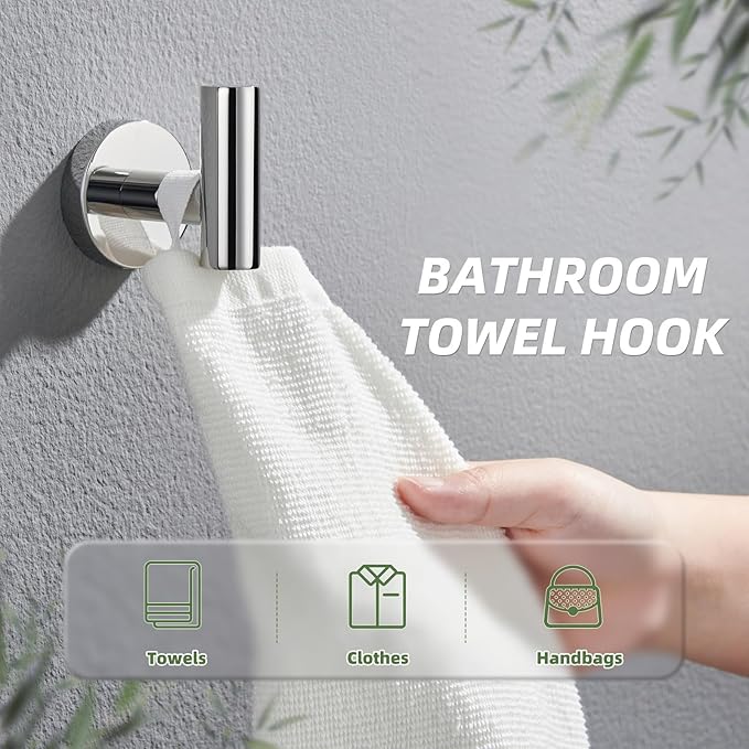 APLusee Polished Chrome Towel Hook, 304 Stainless Steel Heavy Duty Robe Hook, Wall Mounted