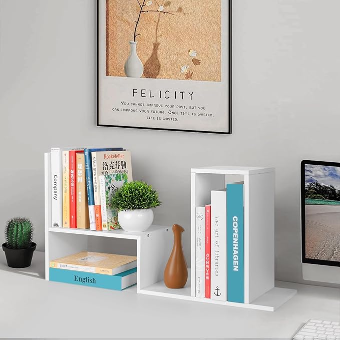 Desktop Shelf Organizer,Adjustable Stackable Office Storage Rack,Wood Display Shelf,White Small Bookshelf for Desktop,Tabletop Desk Shelf,Multipurpose Shelves for Office, Dormitory,Home Decor.-NeatNest