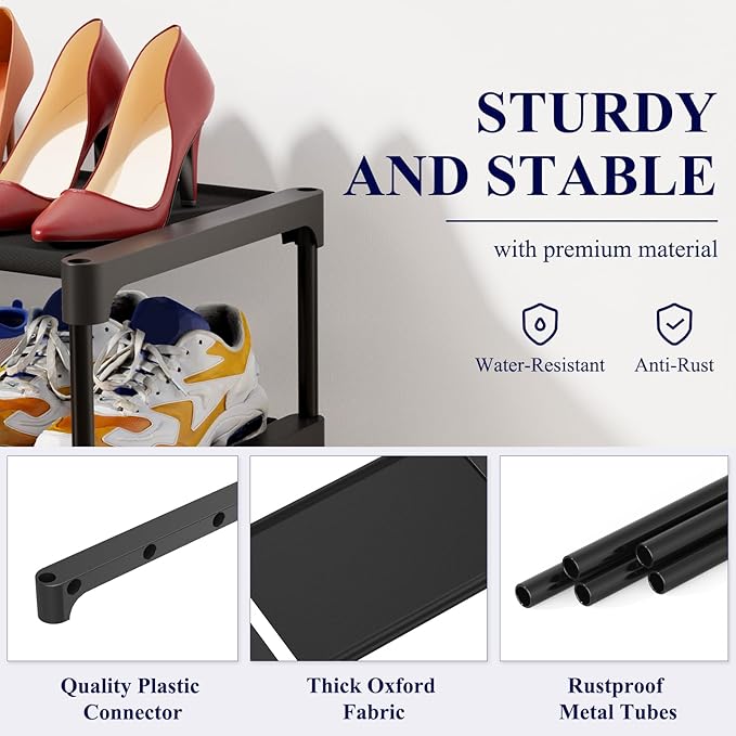 Kitsure Shoe Rack - Non-Woven Shoe Rack Shelf, Shoe Organizer for Closet, Entryway, Garage & Corridor, Stackable Shoe Shelves, 2X-Large, Black