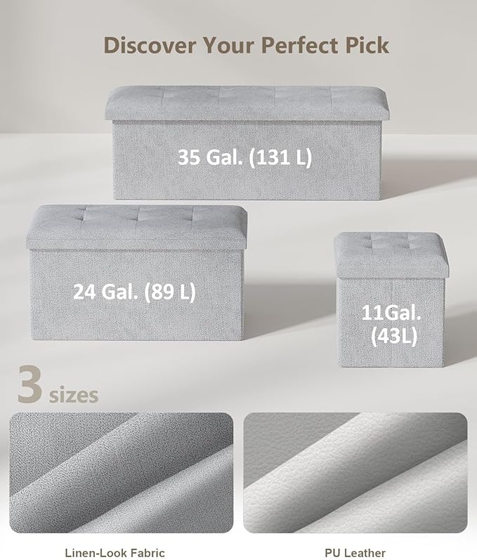 Folding Storage Ottoman Bench, Multi-Functional Ottoman Footrest, End of Bed Bench, Storage Chest for Living Room, Bedroom, Hallway, Entryway, Holds Up to 700 lbs (Light Gray, 15 Inches)