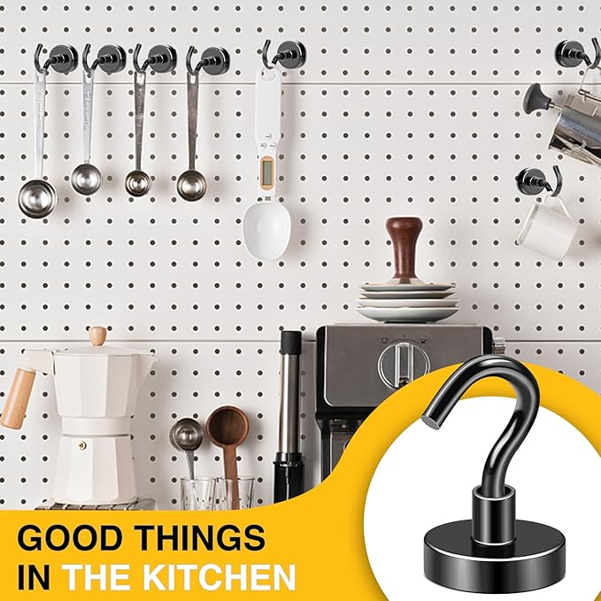 DIYMAG Black Magnetic Hooks, 80 LB Heavy Duty Strong Magnet with Hooks, Strong Rare Earth Neodymium Magnet Hooks for Hanging, Magnetic Hanger for Curtain, Home, Kitchen, Workplace, 20 Packs-NeatNest