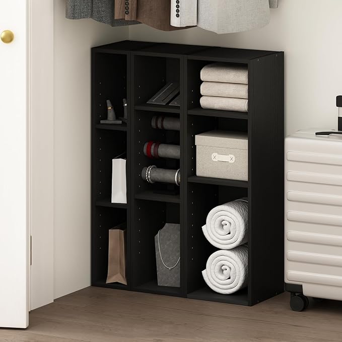 Furinno Reed 3-Tier Multipurpose Clothing & Closet Storage Organizer Shelf, 6-Inch Width, Blackwood-NeatNest