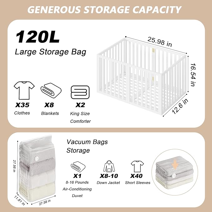 Bamboo Under Bed Storage Containers- Underbed Organizer with Wheels with Large Capacity Dust Bag,Sturdy Wood Rolling Under Bed Shoe Storage Organizer 2 Packs (White, 2 Packs Tall (25"×16"x12"))-NeatNest
