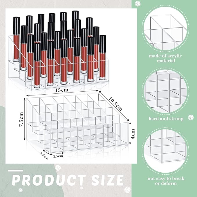 Macarrie 4 Pieces Lipstick Holder Organizer 24 Slot Acrylic Lipstick Makeup Organizer Case Display Stand Storage Box for Lipsticks Lipgloss Brushes Cosmetics-NeatNest