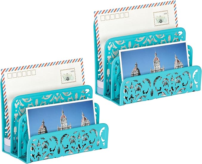 EasyPAG Mail Organizer Countertop, Desk Mail Sorter for Envelope, Small Vertical Letter Holder for Office Home, 2 Pack, Dark Teal