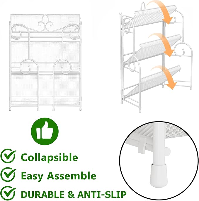 Bathroom Counter Organizer - Spice Rack Countertop 3 Tier Counter Shelf Organizer for Bathroom Kitchen Bedroom Foldable White-NeatNest