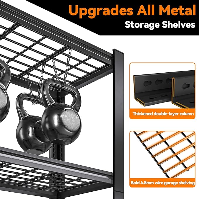 72''H Garage Shelving 3000LBS Capacity Heavy Duty Garage Storage Shelves, Adjustable 5 Tier Metal Industrial Wire Shelf for Kitchen, Utility Room, Warehouse and Basement, Black (36''Wx16''Dx72''H)