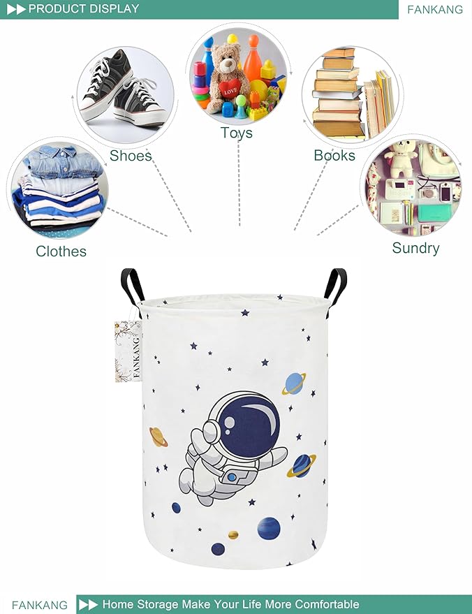 FANKANG Storage Basket, Nursery Hamper Canvas Laundry Basket Foldable with Waterproof PE Coating Large Storage Baskets for Kids Boys and Girls, Office, Bedroom, Clothes,Toys(Reading)