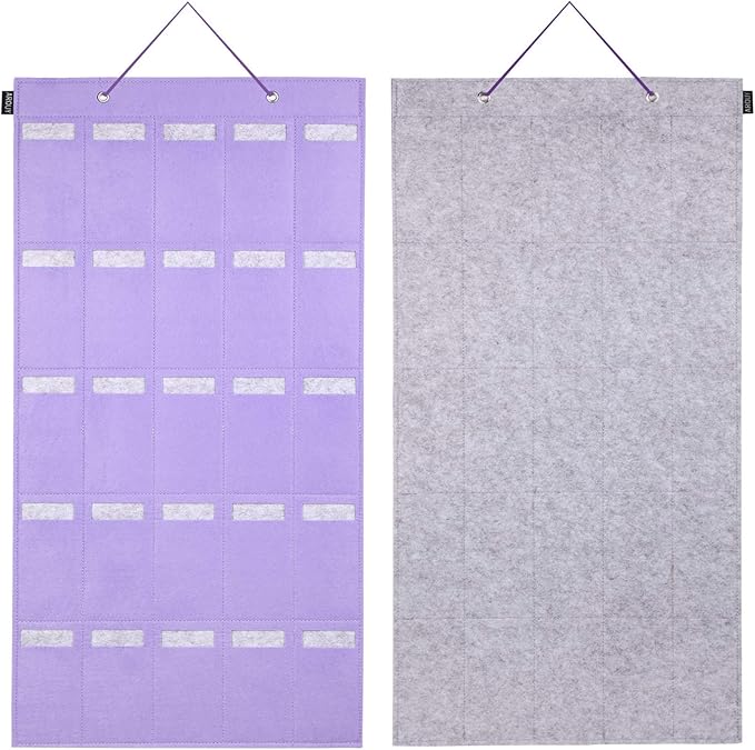 AROUY Sunglasses Organizer - Hanging Wall Pocket with 25 Felt Slots, Metal Hook and Sturdy Rope (Purple, Large)-NeatNest