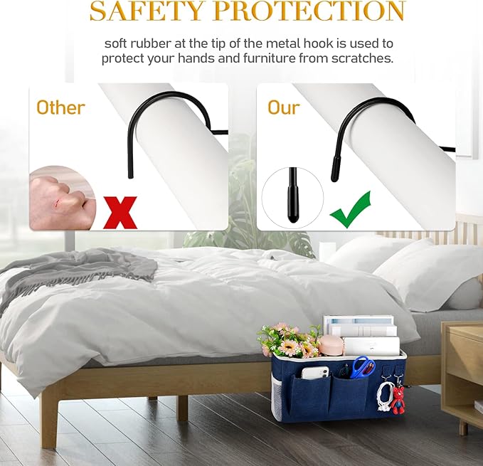 Bedside Storage Caddy/Bedside Hanging Storage Bag for Headboards Bunk Beds Dorm Rooms Book Phone Magazine Holder (2PC Navy Blue)-NeatNest