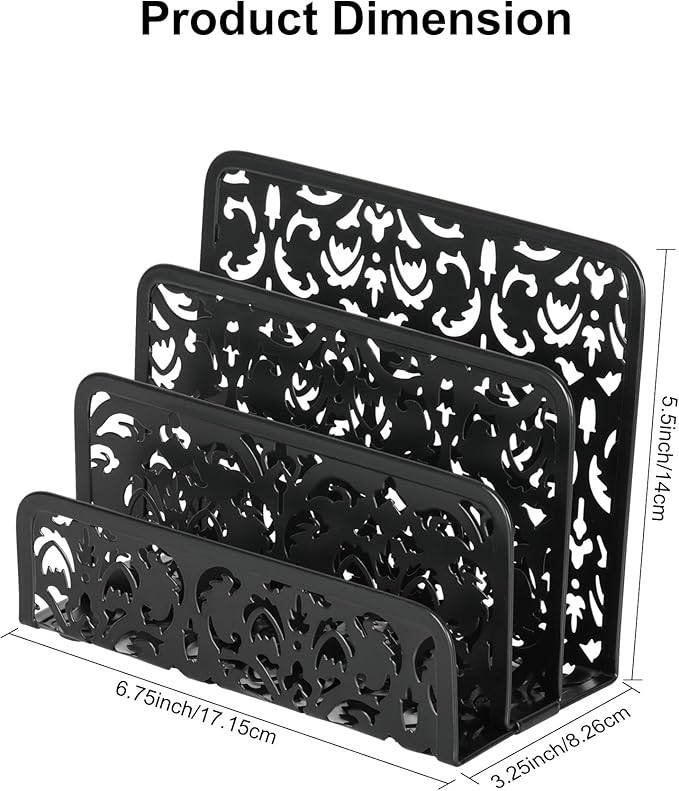 EasyPAG Desk Mail Organizer 2 Pack Office Small Letter Sorter Desktop File Organizer with 3 Vertical Upright Compartments, Black