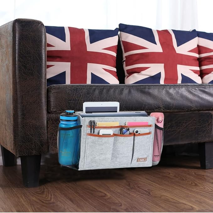 Bedside Caddy, Large Size Bedside Storage Organizer Bedside Organizer Caddy for Magazine Remotes Phone (13.4'' x 18.1'' Plus Size, Light Grey)-NeatNest