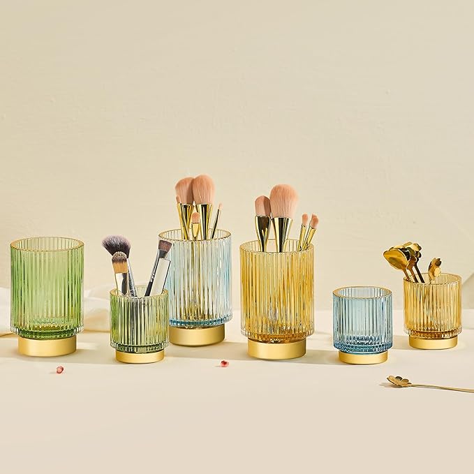 Makeup Brush Holder Organizer,Toothbrush Holders,Desk Pen Pencil Holder,Multifunctional Vintage Glass Brush Cup(L/Blue/A3-8-US)-NeatNest