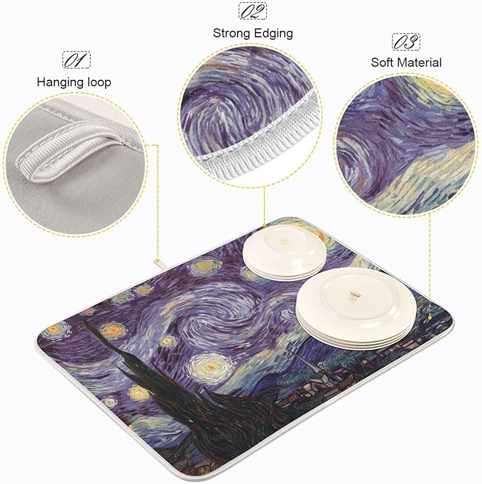 Absorbent Dish Drying Mat The Starry Night Kitchen Counter Mat Absorbent Microfiber Dry Mats for Dishes Large 24 x 18 Inches