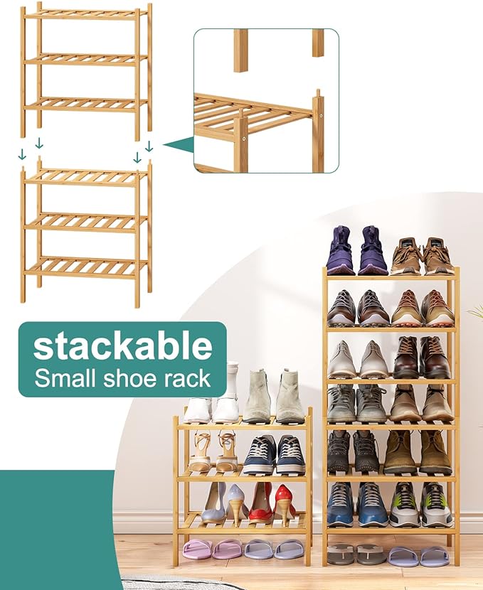 Small Shoe Rack, 3-Tier Shoe Rack for Entryway, Bamboo Wood Shoe Shelf for Closet & Hallway, Long 17.2IN | Beautiful | Functional | Sturdy | Durable-NeatNest