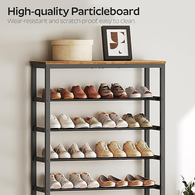 10 Tier Tall Shoe Rack, Large-Capacity Shoe Storage Organizer, Free Standing Shoe Shelf for Closet, Adjustable Metal Shoe Racks Organizer for 40 Pairs of Shoes, Rustic Brown and Black SS70BR-NeatNest