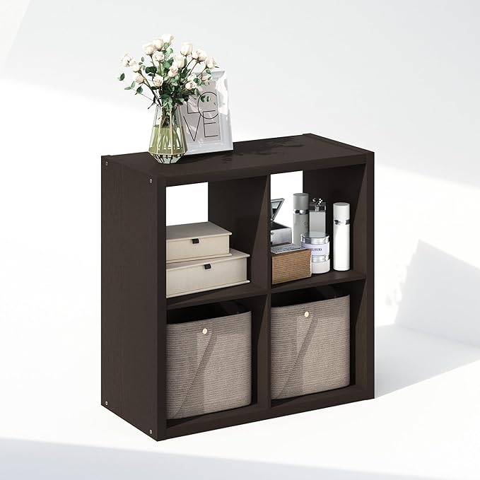 Furinno Cubic Open Back Multipurpose Clothing & Closet Storage Organizer Shelf, 4-Cube, Black Dark Oak