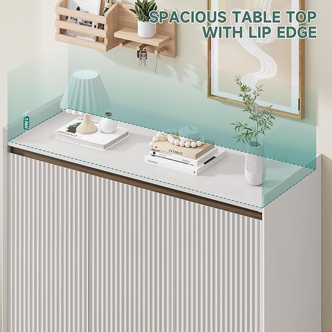 Large Shoe Storage Cabinet Set of 2, 43.7" Tall Shoe Cabinet, Fluted White Shoe Storage for Entryway, 6-Tier Farmhouse Boho Freestanding Shoe Rack Organizer for Foyer, Hallway-NeatNest