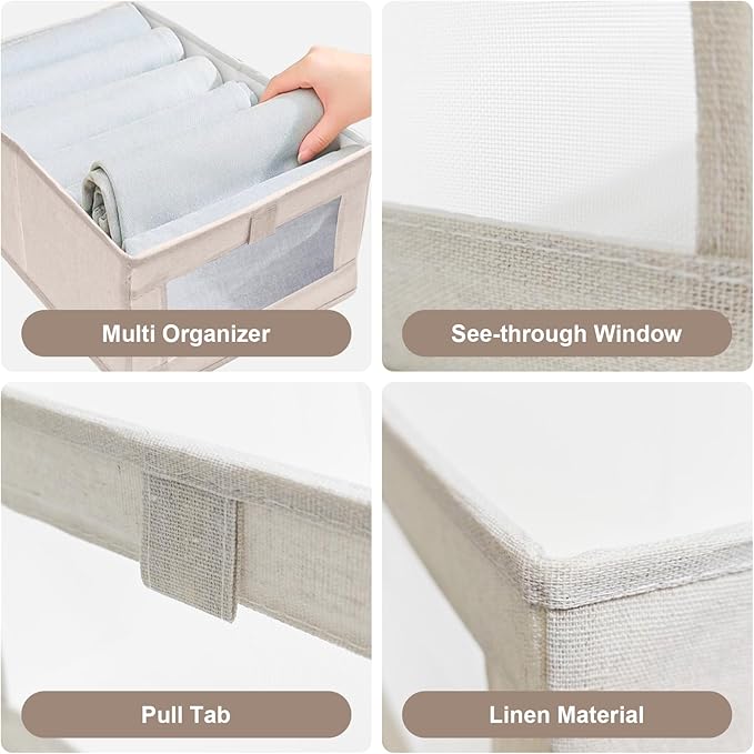 4 Pack Linen Closet Organizers and Storage, Closet Storage Bins Linen Closet Baskets for Closet Organization Foldable Closet Organizer Bins with Clear Window for Organizing Clothing, Beige-NeatNest