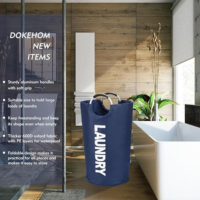 DOKEHOM 125L X-Large Collapsible Washing Laundry Basket Bag (7 Colors) for Bedroom, Fabric (Dark Blue, XL)-NeatNest