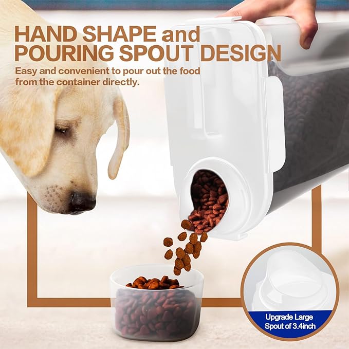 Dog Food Storage Container, 5-7 Lbs Airtight Pet Food Container, Cat food Container Dispenser with Portable Handle, Pouring Spout and Measuring Cup for Dogs Cats 2Pack White/6Qt-NeatNest