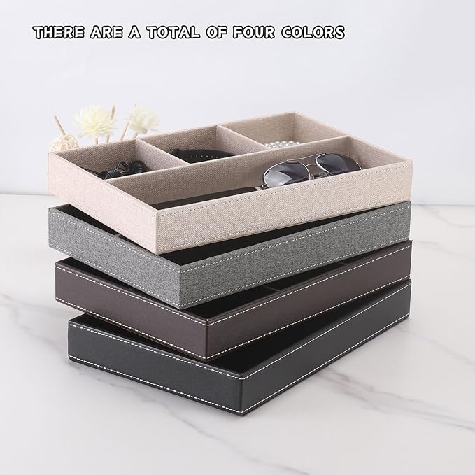 Desktop Storage Organizer, Nightstand or Dresser Organizer, Valet Tray, Entry Table Organizer, Modern bedside Box,PU Leather Drawer Storage Organizer Decorative Trays.-NeatNest