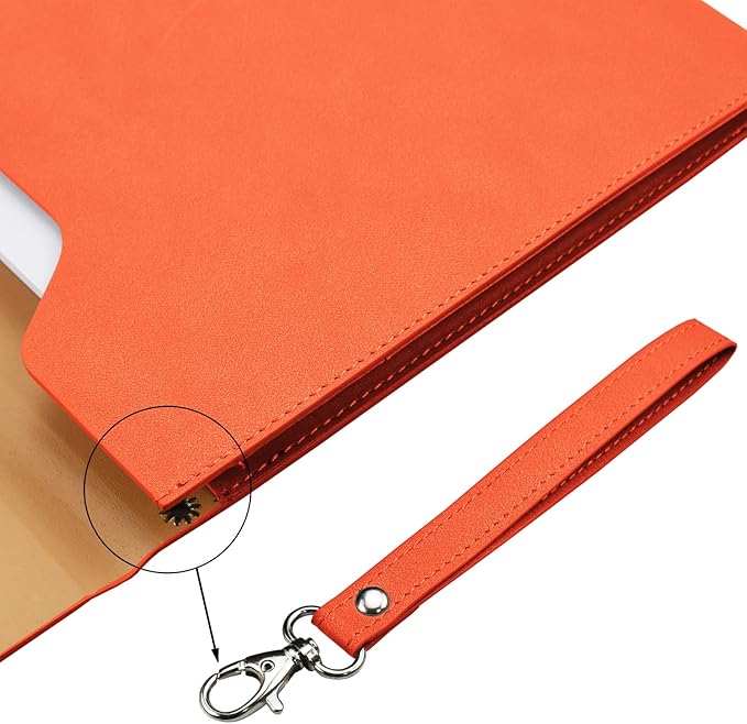 Enyuwlcm PU A4 Leather File Folder Document Holder Folder Stylish Portfolio Envelope Case with Strap and Invisible Magnetic Closure (Orange)