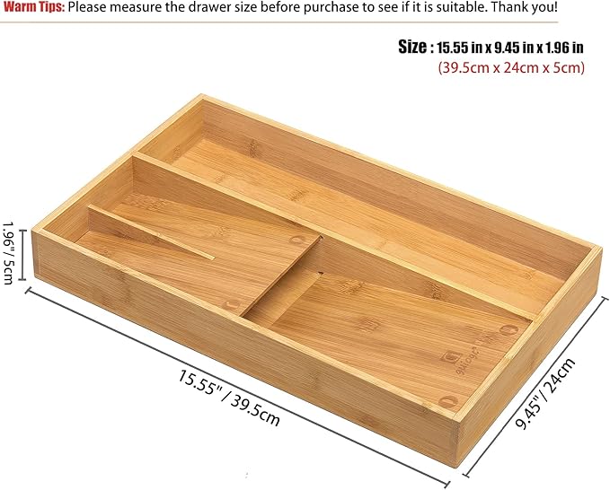 Bamboo silverware tray organizer, Utensil Holder and Cutlery Tray for Drawer, Kitchen Drawer Organizer Divider for Spoons Forks Knives-NeatNest