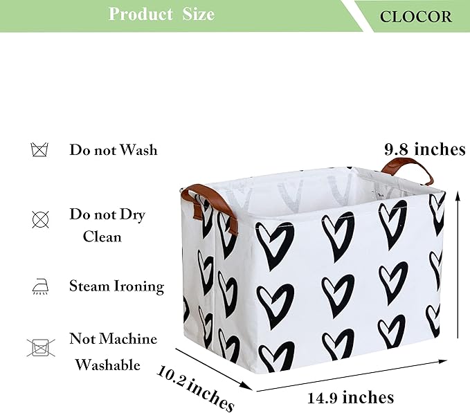 CLOCOR Heart Rectangular Basket, Cute Pattern Storage Bin, Collapsible Waterproof Storage Box with Handles for Kids, Gift Baskets, Shelf Basket (Black Hearts)-NeatNest