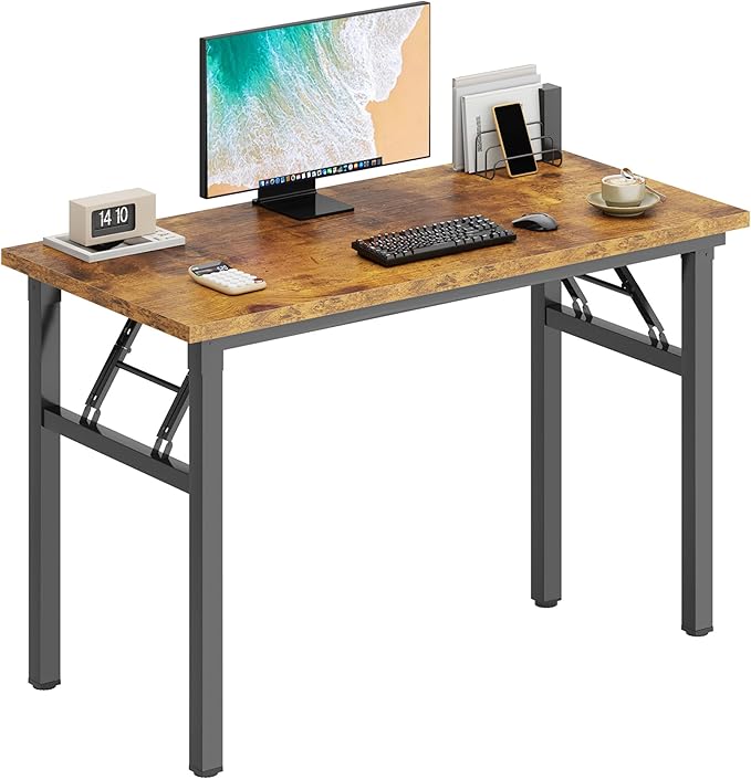 DlandHome Computer Desk Folding Table 39.4 inches Writing Desk for Small Space Folding Desk Laptop Desk No Assembly Required Retro&Black-NeatNest