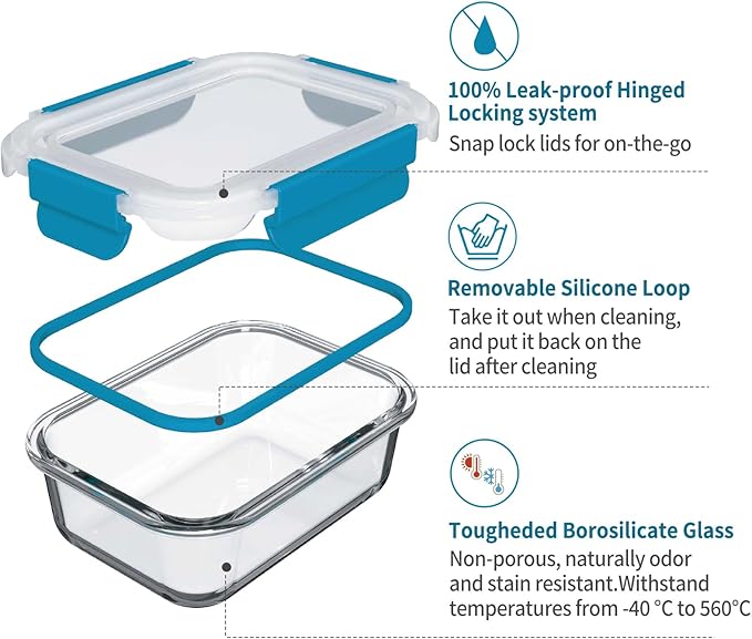 GC Glass Food Storage Containers with Airtight Lids-Glass Meal Prep Containers/Bento Box/Microwave Freezer Dishwasher Safe-Glass Lunch Box for Kitchen,Stackable,Large Capacity, BPA Free