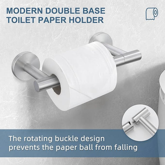 Brushed Nickel Toilet Paper Holder, Double Base Large Toilet Paper Roll Holder Stainless Steel Bathroom Hardware Wall Mounted Modern Commercial Toilet Paper Dispenser-NeatNest