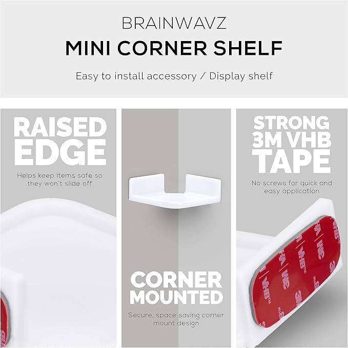 Mini Corner Shelf Mount for Security Cameras, Baby Monitors, Speakers, Plants & More, Universal Holder, Strong Adheasive, Easy to Install, No Mess, Screwless by Brainwavz (White)-NeatNest