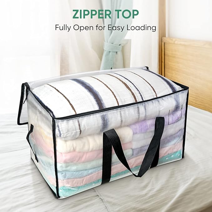 BALEINE 2-Pack Oversized Moving Bags with Reinforced Handles, Heavy-Duty Storage Tote for Clothes, Moving Supplies (Clear, 2-Pack)-NeatNest