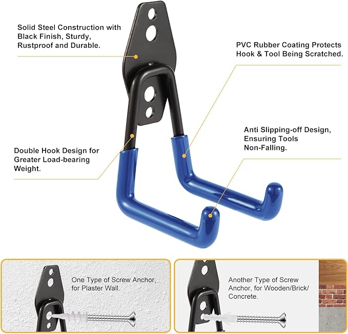 Garage Hook Heavy Duty Wall Storage Hangers, 28 Pack Garage Storage Hooks Steel Tool Blue for Ladders, Ropes, Garden Tools-NeatNest