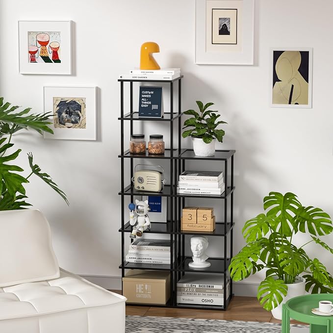 Bamboo Free Standing Shoe Rack Shelf Multi Tier Tall Wooden Stackable Shoes Rack Organizer for Closet Front Door Entrance Narrow Vertical Shoe Storage Rack for Corner Stand (Black, 12 Tiers)-NeatNest