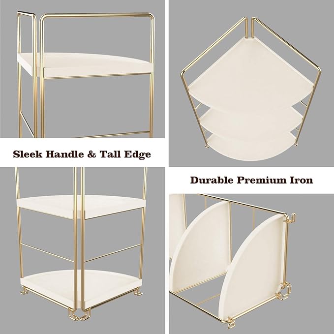 2-Tier Kitchen Spice Rack-Corner Bathroom Shelf- Triangle Standing Storage Rack for Bathroom, Living Room, Bedroom, Kitchen (Golden)-NeatNest