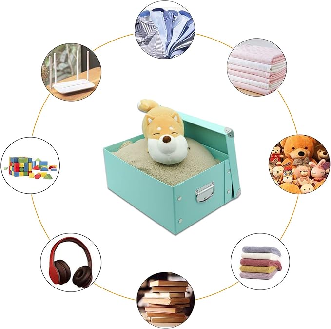 GUOZI Collapsible Storage Box, Decorative Memory Box with Lid & Metal Reinforced Corners, Cardboard File Bin with Handles, Organizer Gift Box for Keepsake Toy Photos Office Nursery Wardrobe Bookshelf-NeatNest