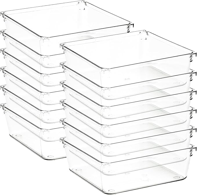 12 Pack Drawer Organizer - 6" X 6" Clear Acrylic Storage Bins with Non-Slip Pads, Versatile Desk Tray for Makeup, Jewelry, Kitchen, Bathroom, and Office Organization-NeatNest
