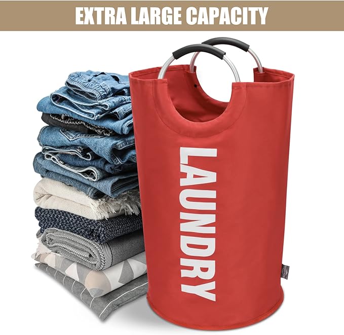 DOKEHOM 90L Large Laundry Basket, Collapsible Laundry Bag, Freestanding Tall Clothes Hamper, Foldable Washing Bin (Red)-NeatNest