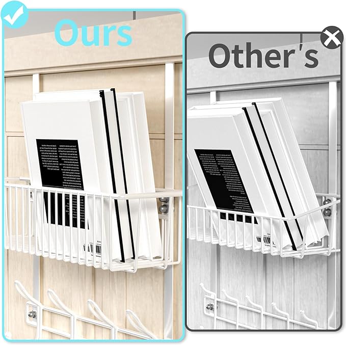 Over The Door Hooks Organizer,Door Hanger Door Storage with Basket,Over The Door Towel Rack Coat Hooks with 12 Hooks,for Bathroom,Bedroom,Kitchen,Office,Apartment(White)