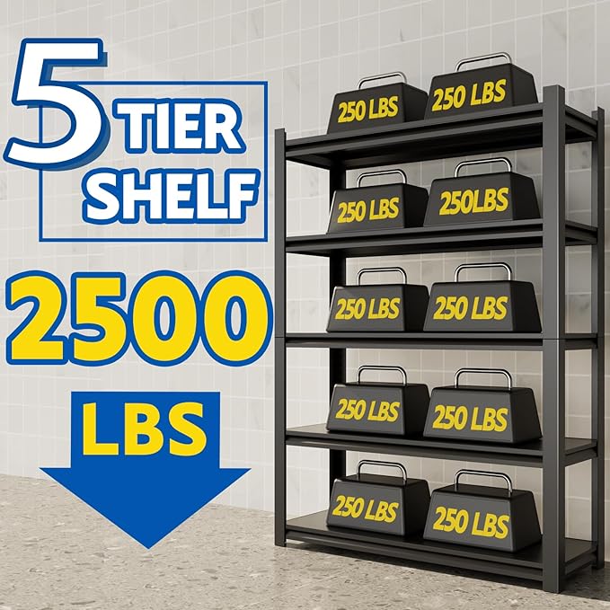 72''H Garage Shelving Heavy Duty, 2500LBS Storage Shelves, 5-Tier Adjustable Metal Shelve Storage Shelf Rack, Industrial Shelving Unit for Garage, Warehouse, Basement (35" W x 15.7" D x 72" H)-NeatNest