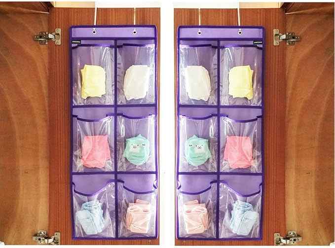 Over The Door Shoe Storage with Shoe Rack Hanging Closet Shoes Holder Organizer with 6 Clear Pockets (6 Pockets-Purple)-NeatNest