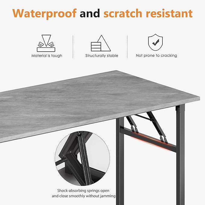 DlandHome Folding Desk Small Desk 31.5 inches Small Computer Desk for Home Office Folding Table Writing Table for Small Spaces No Assembly Required Grey & Black Frame-NeatNest