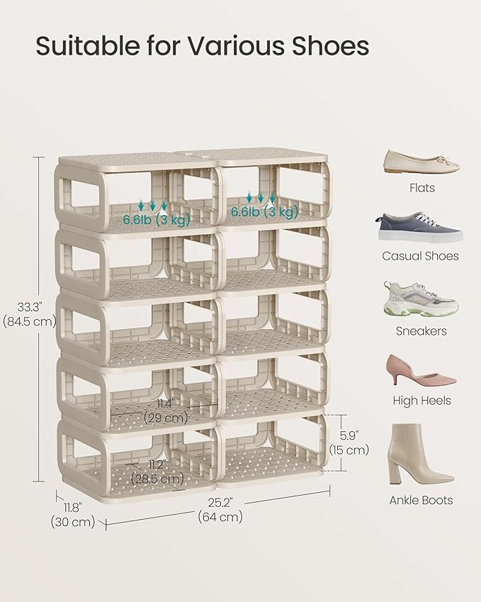 SONGMICS Shoe Rack, Shoe Organizer, 12 Shelves, Shoe Storage, Narrow Shoe Shelf, Open Shelf for Entryway, Living Room, Bathroom, Space-Saving, Cappuccino Beige ULPC038K01-NeatNest