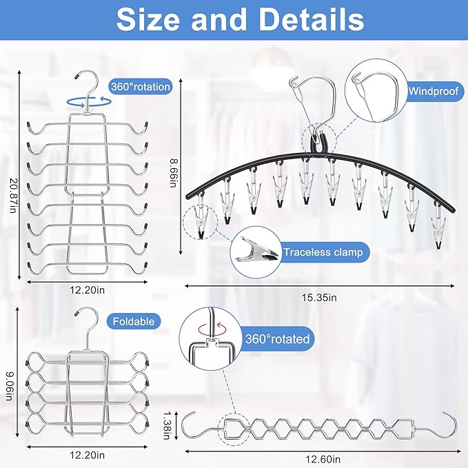 5 Pack Legging Organizer for Closet Hanging, 3 Pants Leggings Hangers with 30 Clips, 1 Tank Top Hanger, 1 Metal Magic Space Saving Hangers Closet Organizers and Storage for Pants Skirts Bra-NeatNest